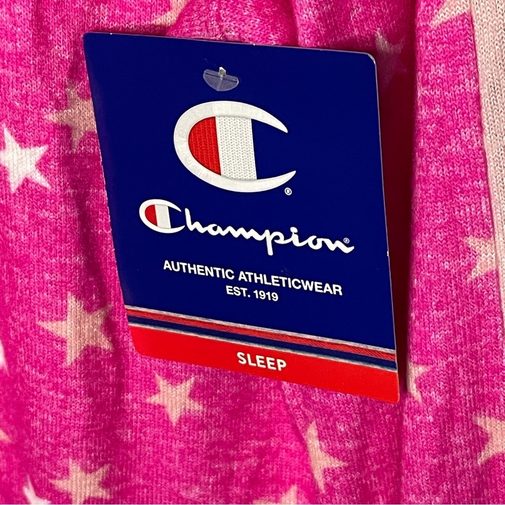 NWT Champion Size Small Cropped Hacci Sleep Top Hooded Pink Star Pattern Soft - Picture 3 of 9